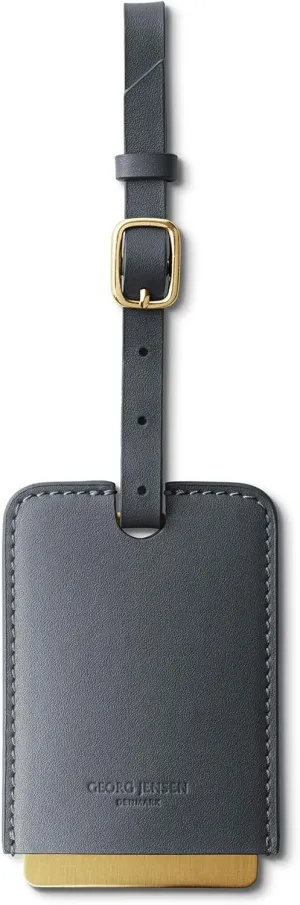 Georg Jensen Designer Shades Travel Tag, Calf Leather, PVD Coated Stainless Steel, Brass Silky Matte Finish, Luggage Tag, Travel, Unique Gift