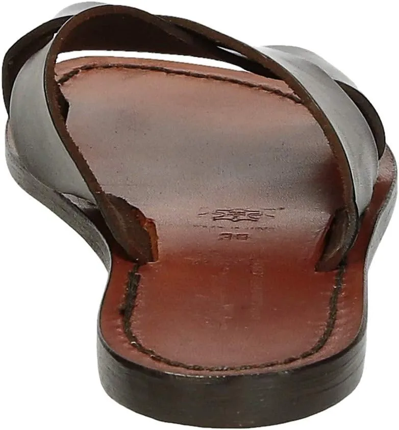 Gianluca - L'artigiano del cuoio Brown Leather Slide Sandals for Women Handmade