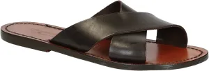 Gianluca - L'artigiano del cuoio Brown Leather Slide Sandals for Women Handmade