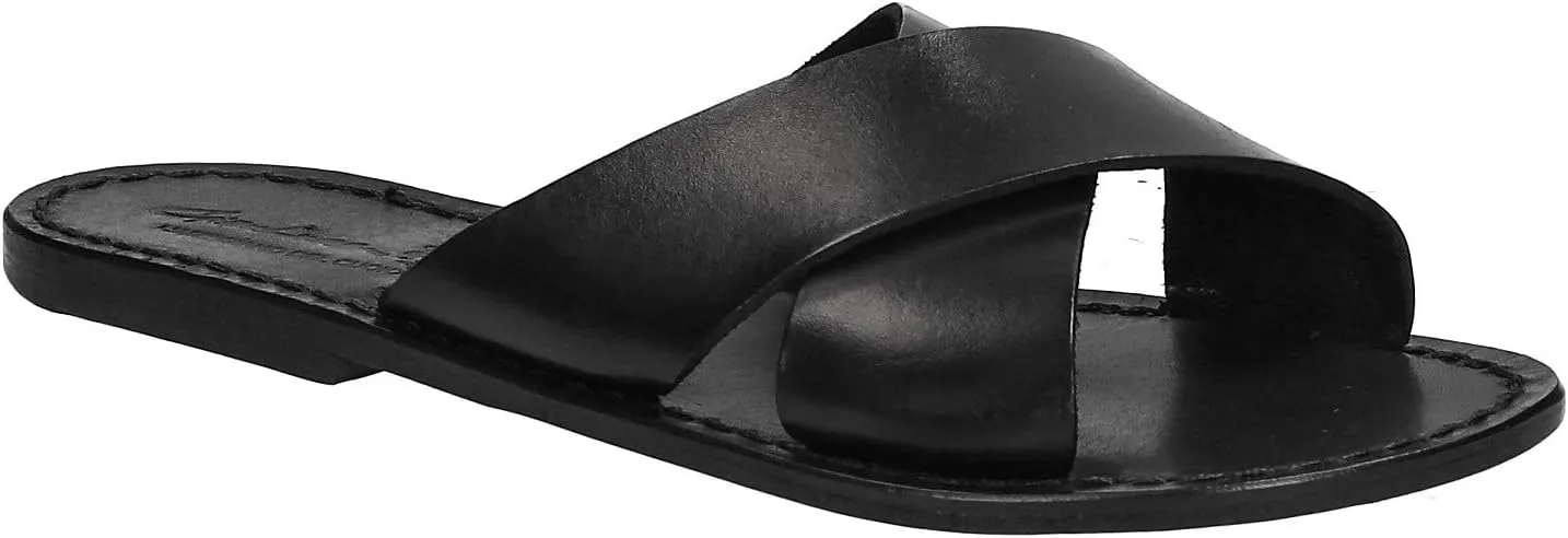 Gianluca - L'artigiano del cuoio Brown Leather Slide Sandals for Women Handmade
