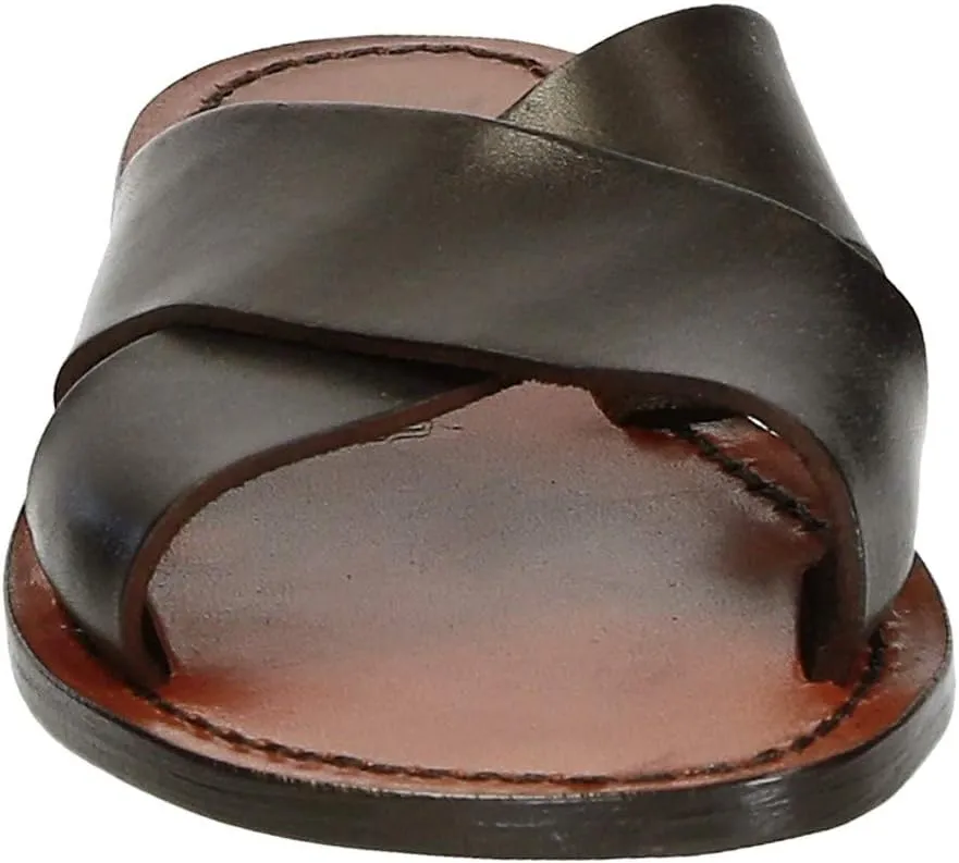 Gianluca - L'artigiano del cuoio Brown Leather Slide Sandals for Women Handmade