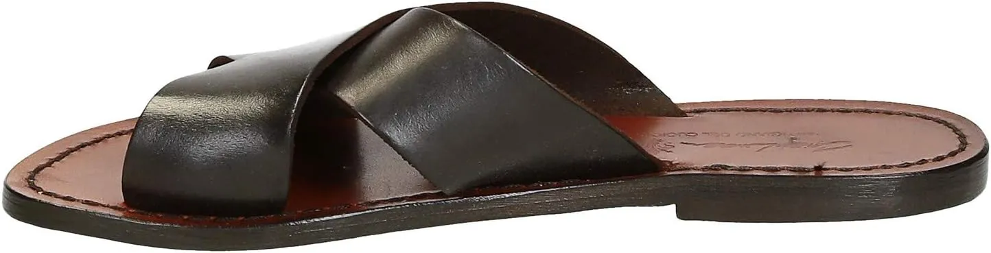Gianluca - L'artigiano del cuoio Brown Leather Slide Sandals for Women Handmade