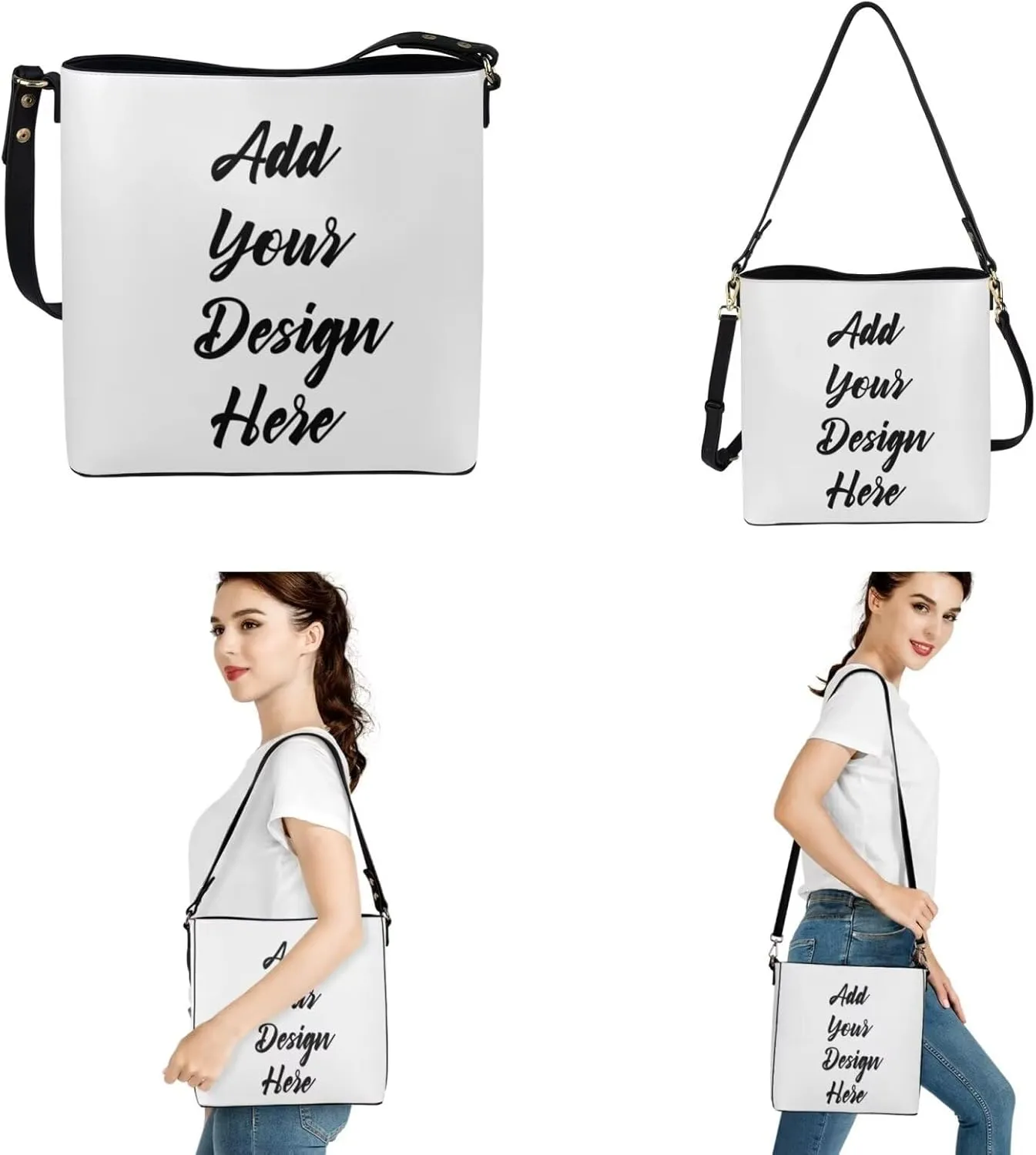 GIFTPUZZ 2 Pack Set Bucket Bag  Wallet for Women Leather Crossbody Bag Long Style Purse with Belt Waterproof Handbags