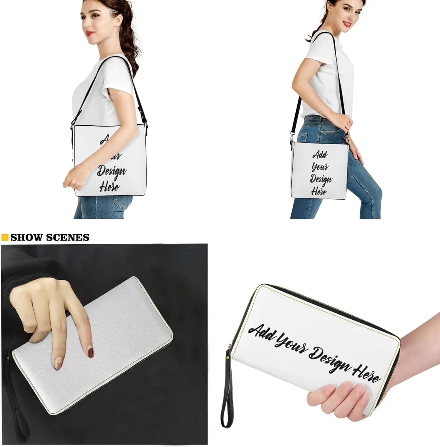 GIFTPUZZ 2 Pack Set Bucket Bag  Wallet for Women Leather Crossbody Bag Long Style Purse with Belt Waterproof Handbags