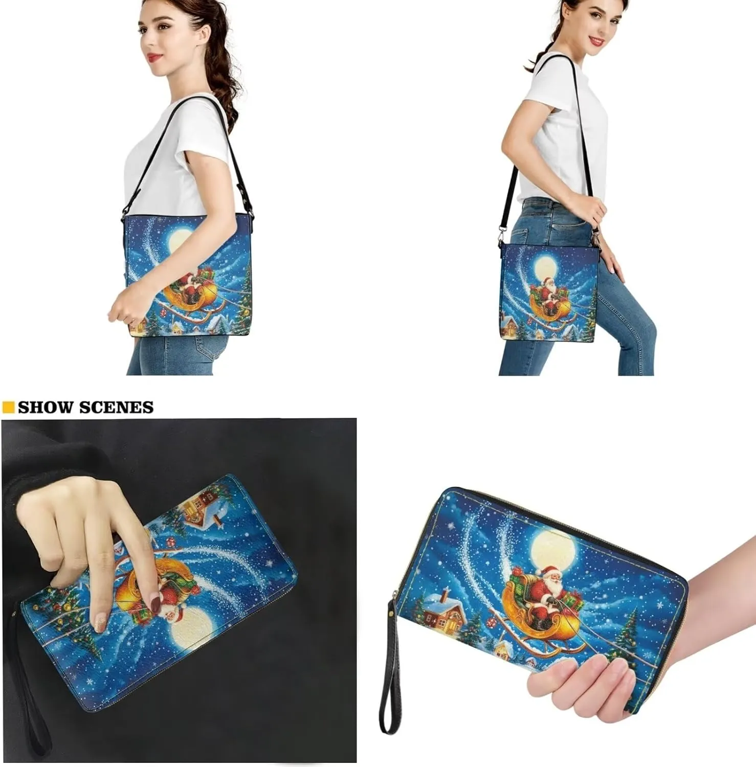 GIFTPUZZ 2 Pack Set Bucket Bag  Wallet for Women Leather Crossbody Bag Long Style Purse with Belt Waterproof Handbags