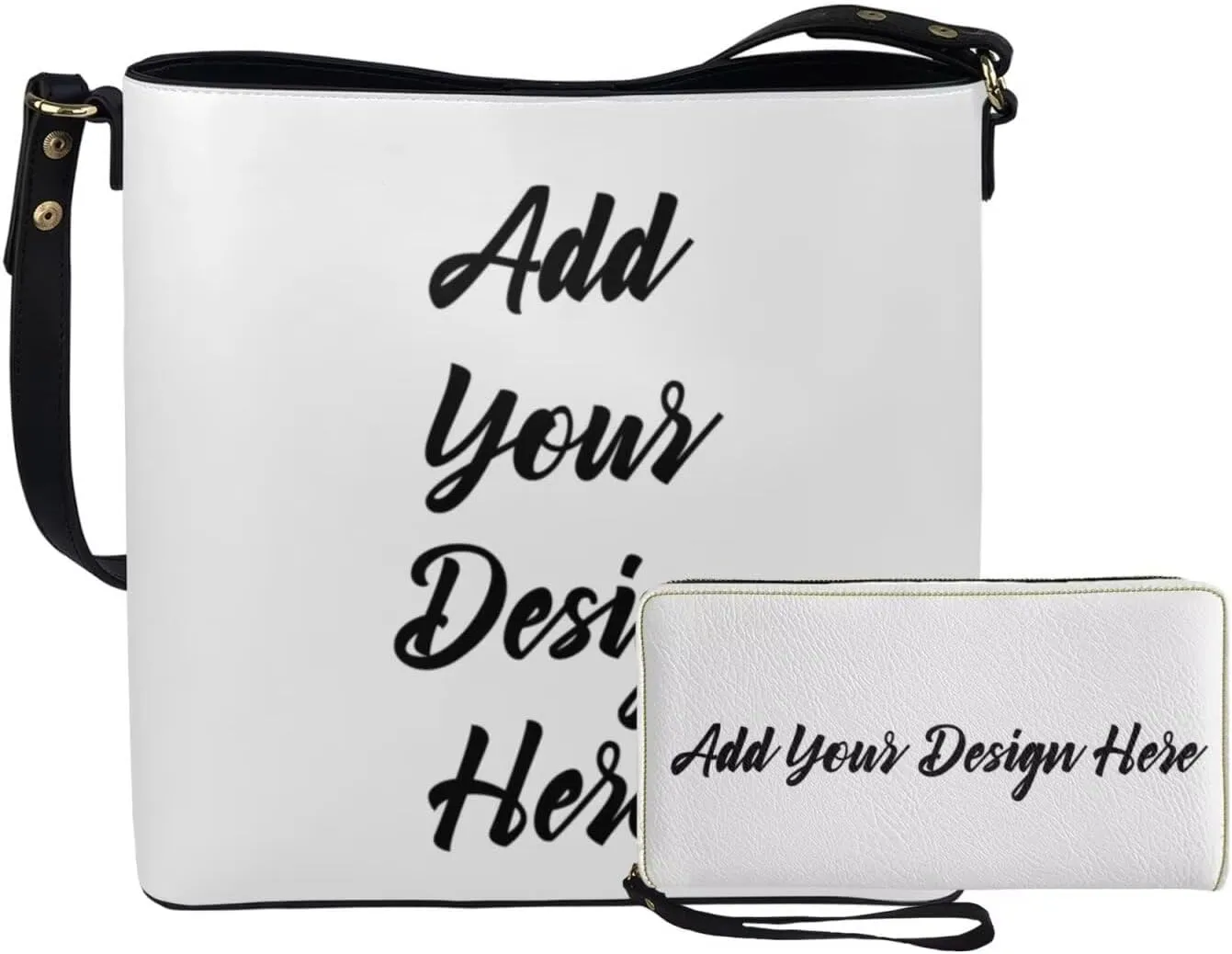 GIFTPUZZ 2 Pack Set Bucket Bag  Wallet for Women Leather Crossbody Bag Long Style Purse with Belt Waterproof Handbags