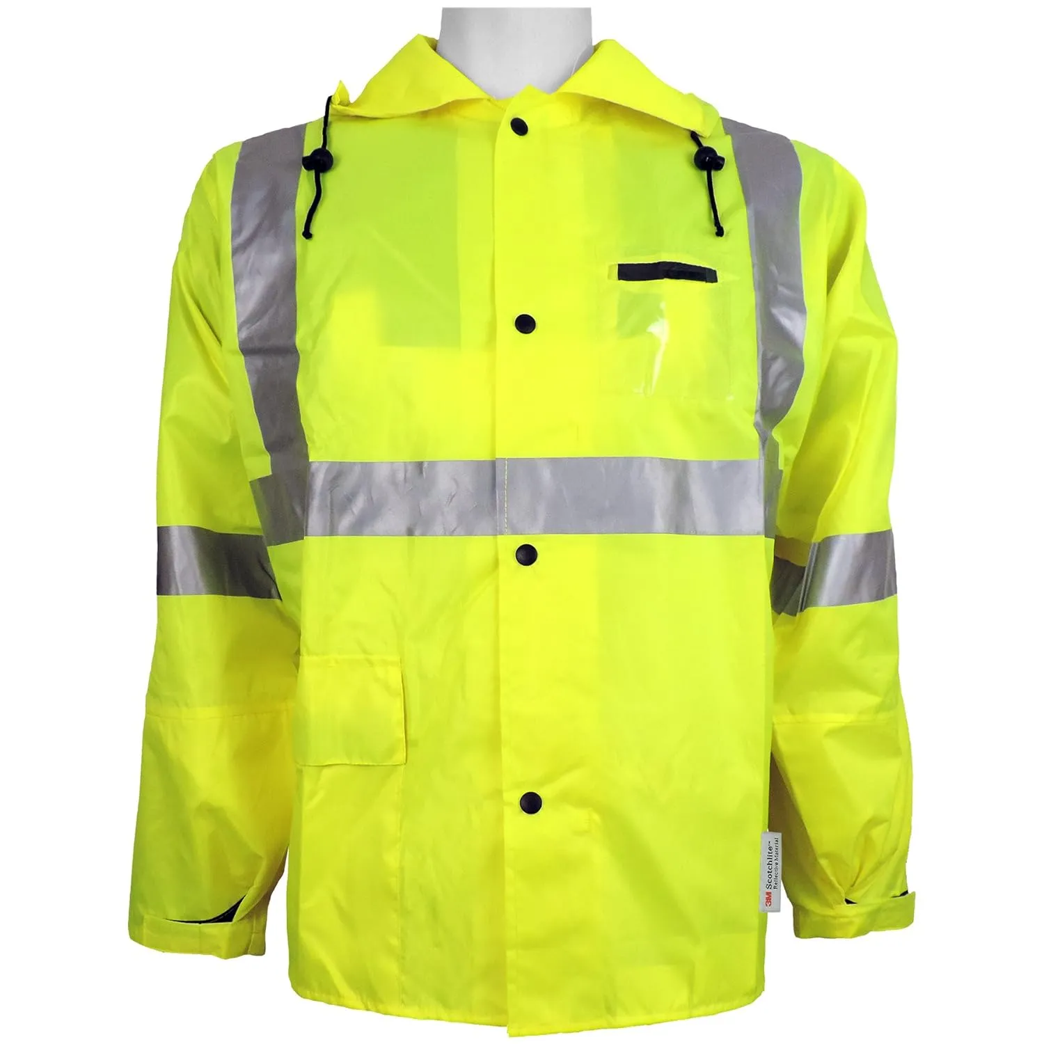 Global Glove GLO-1400 FrogWear Class 3 Polyurethane on Nylon Rainwear Jacket with 3M Reflective Strip, Extra Large, Lime/Yellow (Case of 50)
