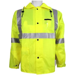 Global Glove GLO-1400 FrogWear Class 3 Polyurethane on Nylon Rainwear Jacket with 3M Reflective Strip, Extra Large, Lime/Yellow (Case of 50)