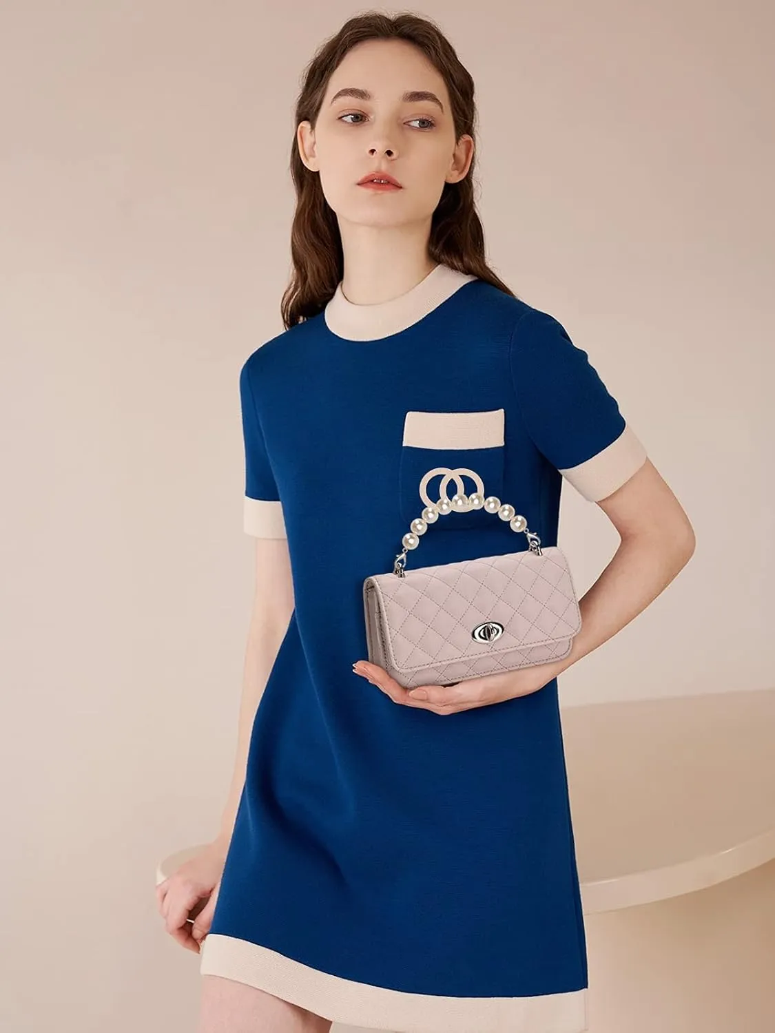 GM LIKKIE Clutch Purse for Women, Evening Envelope Quilted Wallet Bag, Crossbody Foldover Pearl Wedding Shoulder Handbag