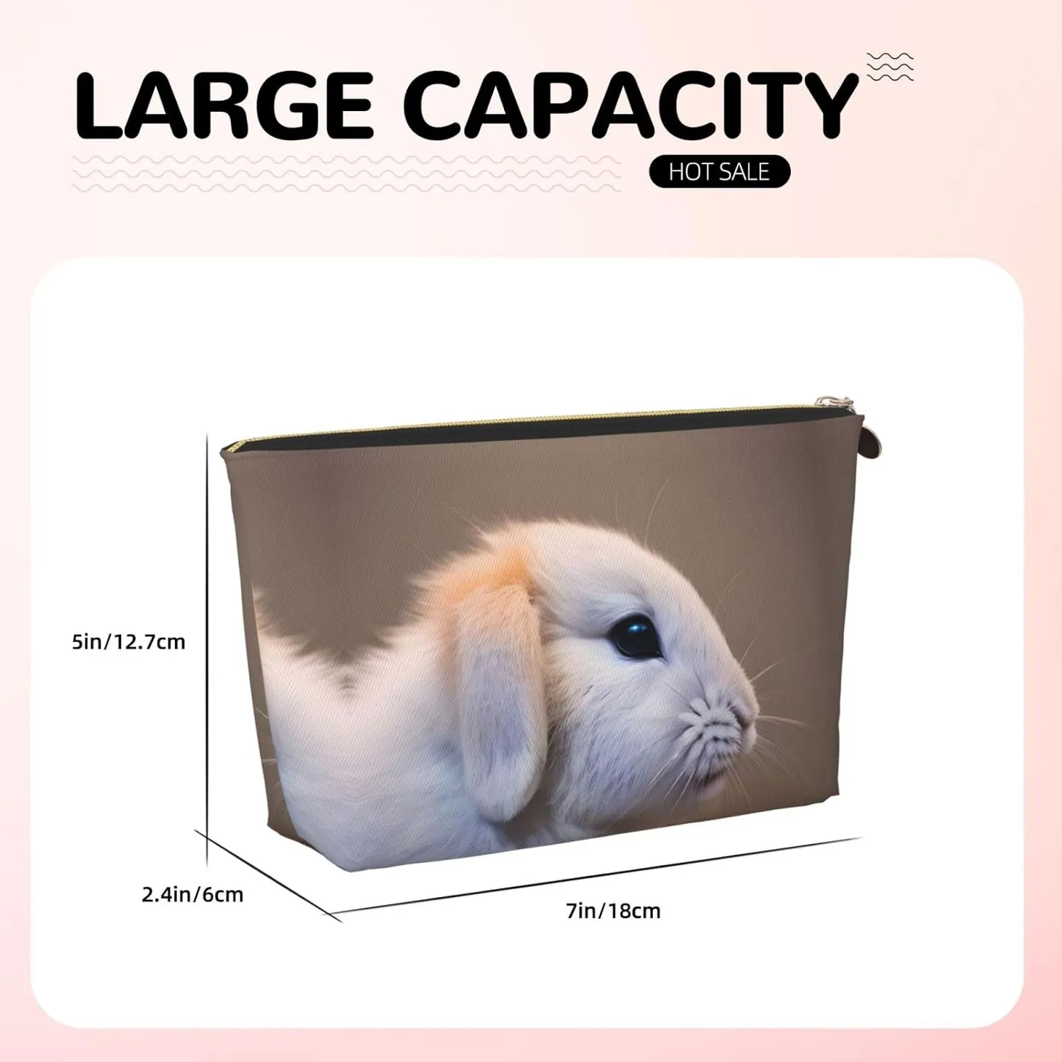 Gold Leather Travel Toiletry Bag - Reusable cry rabbit Cosmetic Makeup Accessories Organizer - Women Purse with Zipper