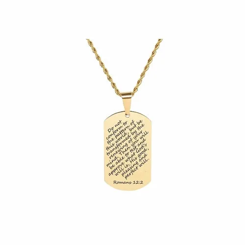 Gold Stainless Steel Scripture Tag Necklace with 22 Inch Rope Chain