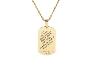 Gold Stainless Steel Scripture Tag Necklace with 22 Inch Rope Chain