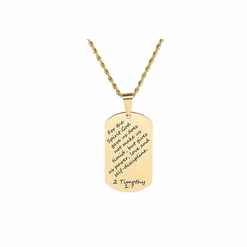 Gold Stainless Steel Scripture Tag Necklace with 22 Inch Rope Chain
