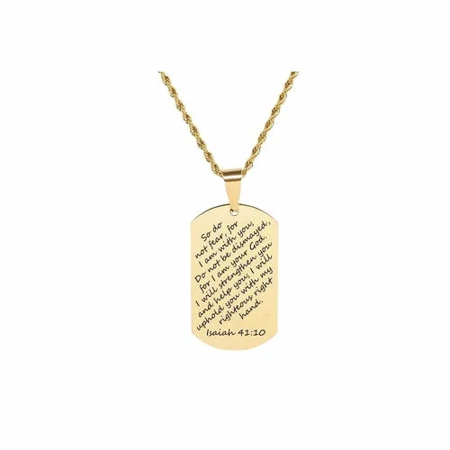 Gold Stainless Steel Scripture Tag Necklace with 22 Inch Rope Chain