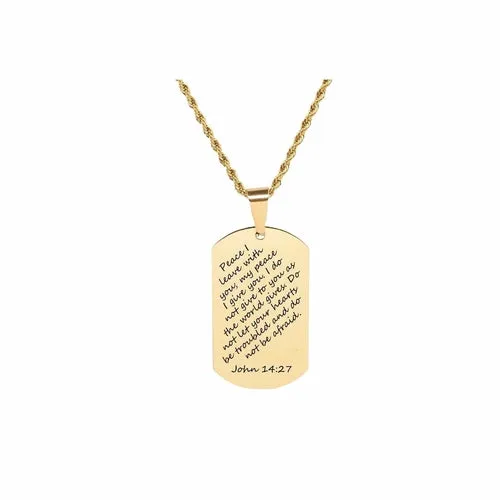 Gold Stainless Steel Scripture Tag Necklace with 22 Inch Rope Chain