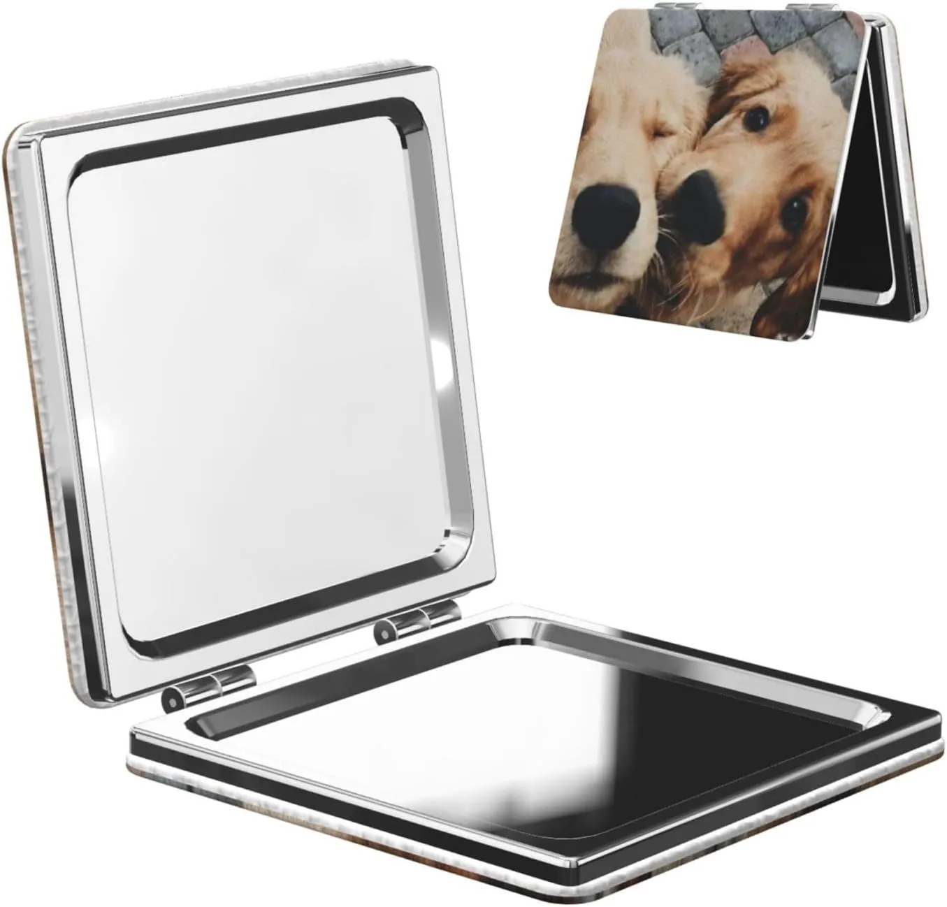 Golden Retriever Puppies Women Small Pocket Mirror Travel Cosmetic Mirror Folding Handheld Makeup Mirror