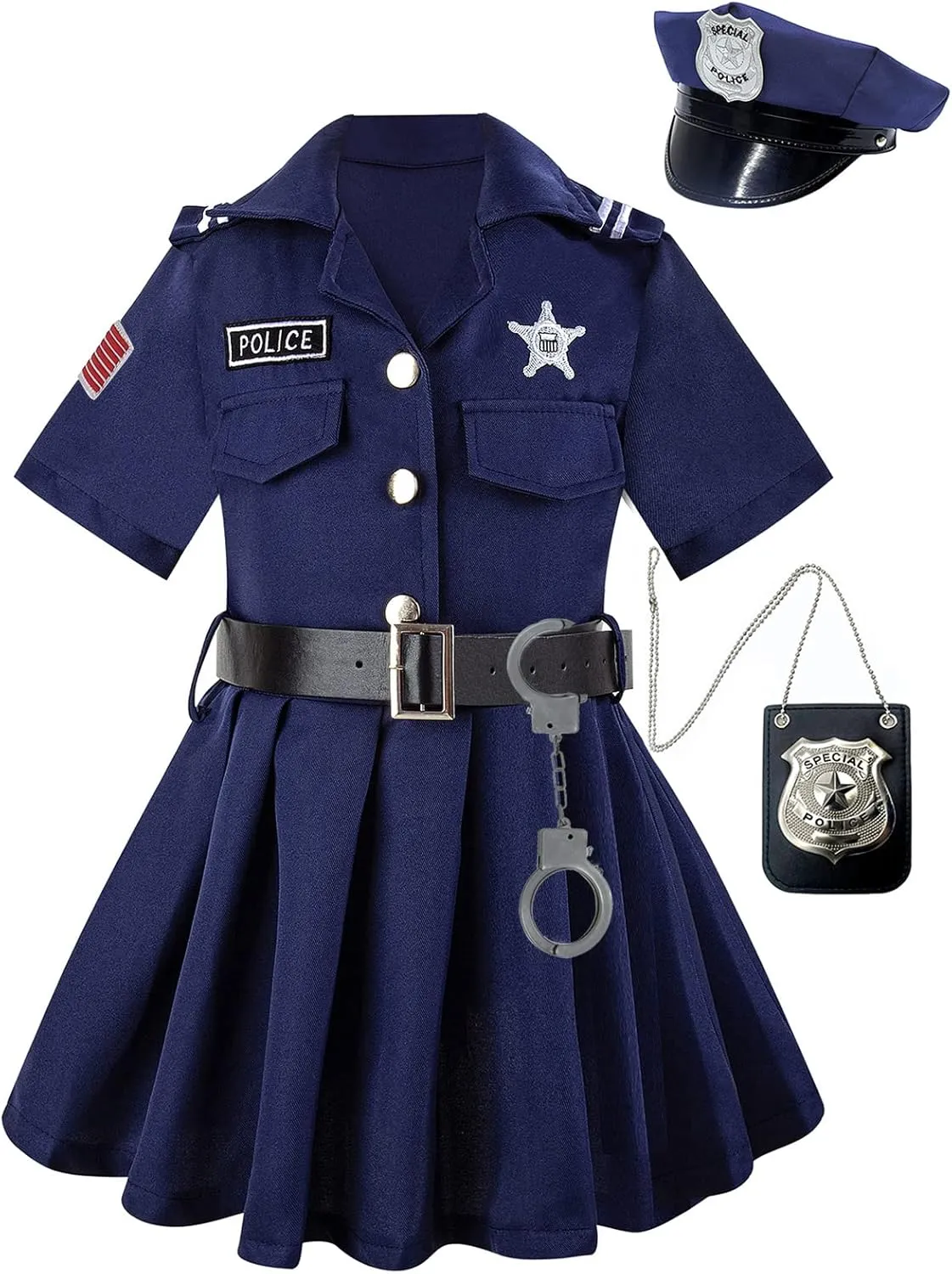 Gomukot Kids Police Costume American Police Uniform Set for Halloween Dress up Party