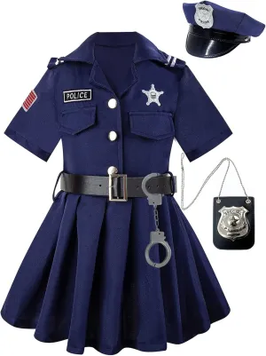 Gomukot Kids Police Costume American Police Uniform Set for Halloween Dress up Party