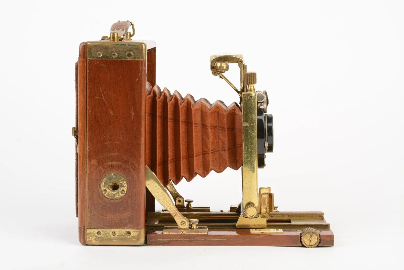 Gorgeous Orionworks 2C 9x12cm Tropen Teak Camera w/ Brass&Brown Elbows   Holders