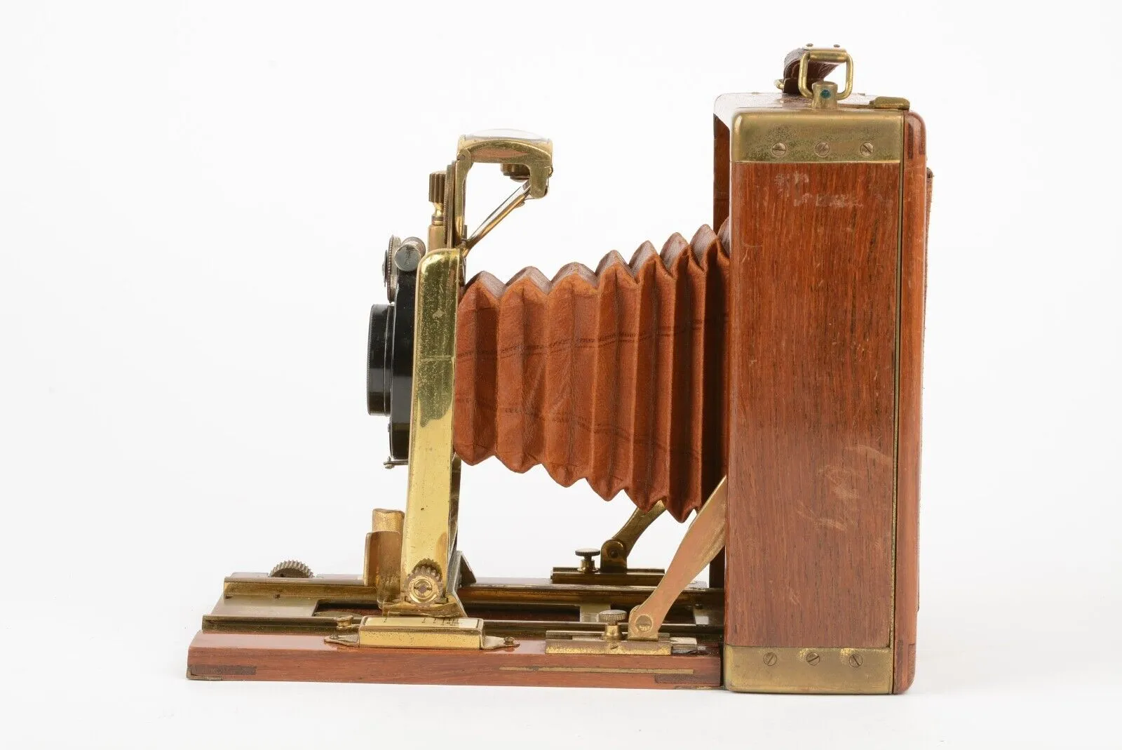 Gorgeous Orionworks 2C 9x12cm Tropen Teak Camera w/ Brass&Brown Elbows   Holders