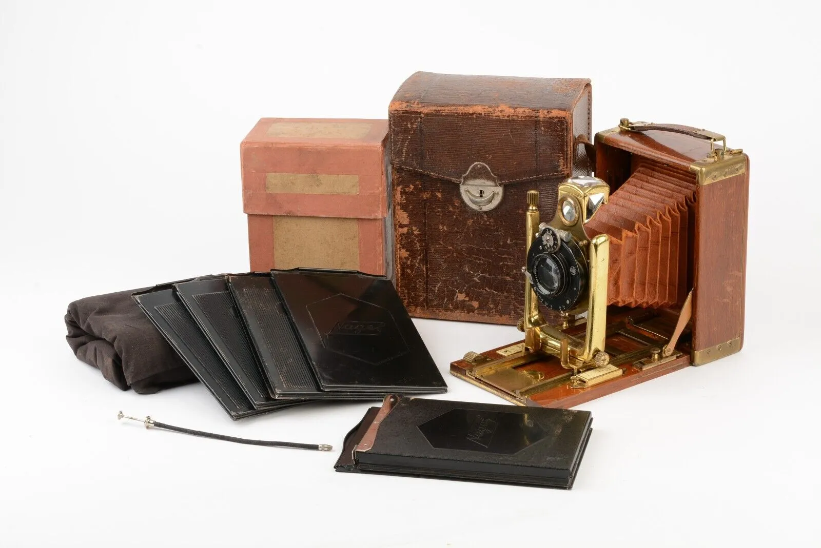 Gorgeous Orionworks 2C 9x12cm Tropen Teak Camera w/ Brass&Brown Elbows   Holders
