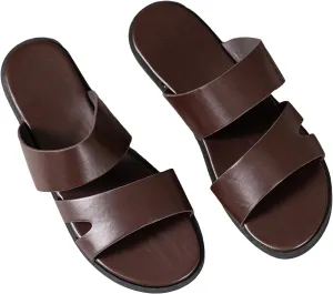 GORGLITTER Men's Beach Leather Sandals 2025 Slide Footwear Round Flip Flops Pu Slip On Slippers