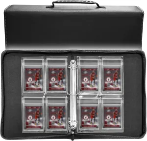 Graded Card Binder, 4 Pocket Slab Binder Holds 32 Graded Cards equipped with handle, 3 Ring Detachable Graded Card Holder Sleeves, Zippered and Display Album for PSA, CSG, CGS, GMA & Standard Slab
