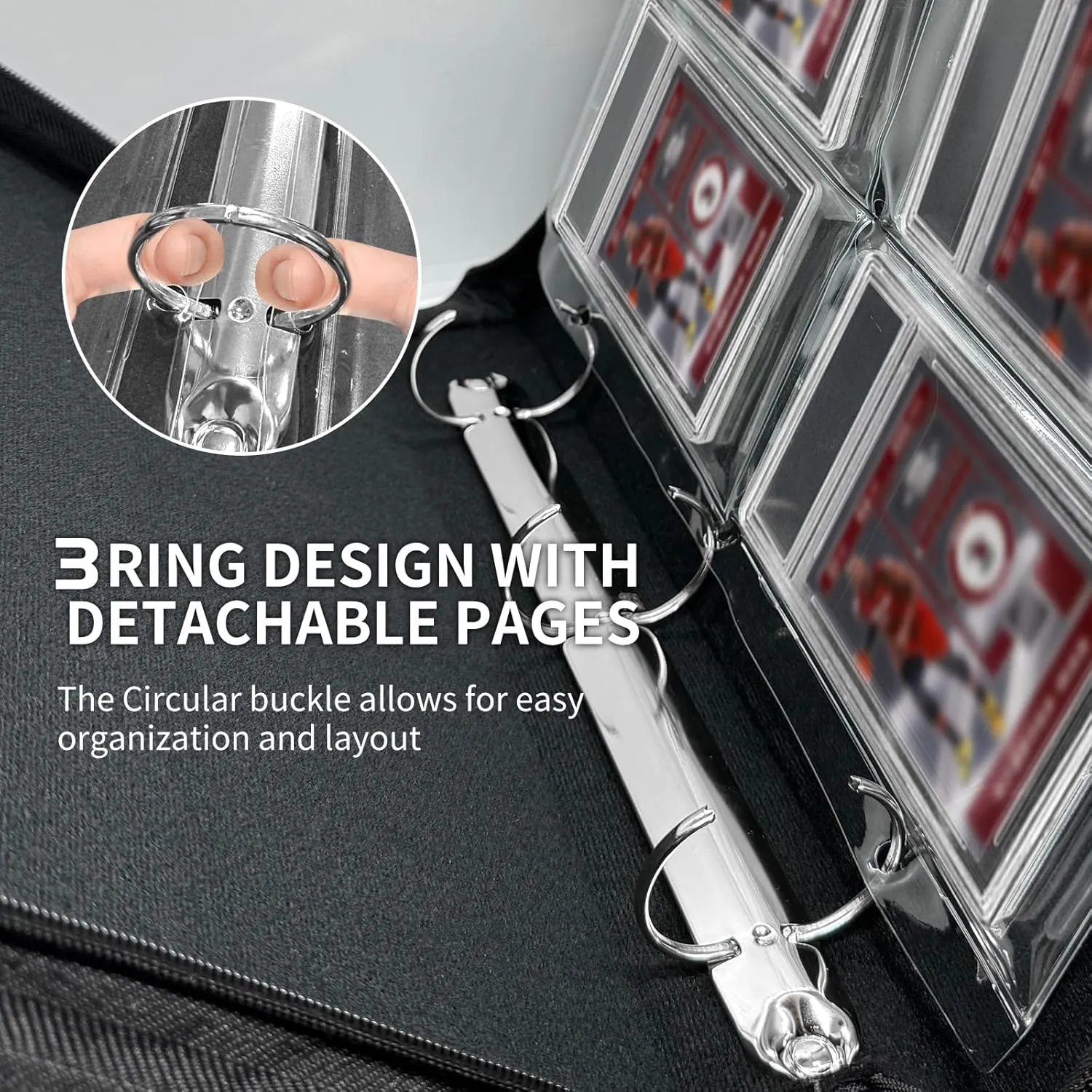 Graded Card Binder, 4 Pocket Slab Binder Holds 32 Graded Cards equipped with handle, 3 Ring Detachable Graded Card Holder Sleeves, Zippered and Display Album for PSA, CSG, CGS, GMA & Standard Slab