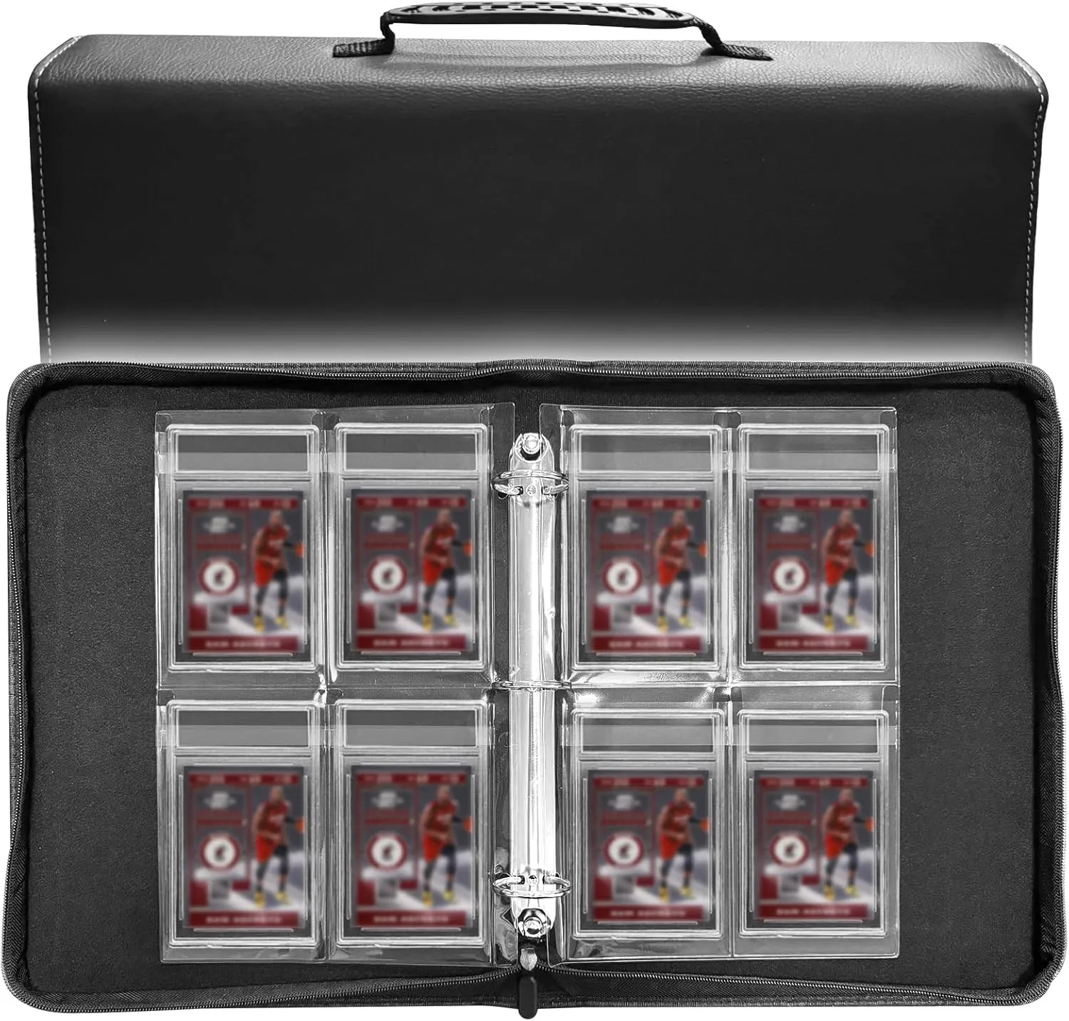 Graded Card Binder, 4 Pocket Slab Binder Holds 32 Graded Cards equipped with handle, 3 Ring Detachable Graded Card Holder Sleeves, Zippered and Display Album for PSA, CSG, CGS, GMA & Standard Slab