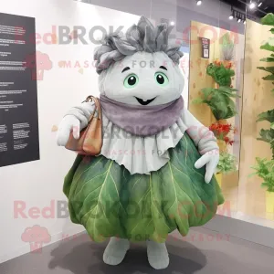 Gray Cabbage Leaf mascot costume character dressed with a A-Line Skirt and Handbags, Large