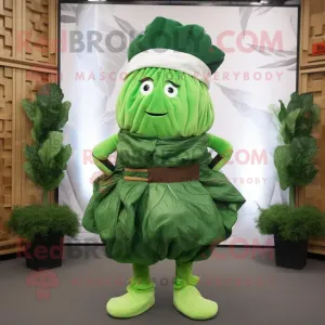 Green Cabbage Leaf mascot costume character dressed with a Waistcoat and Beanies
