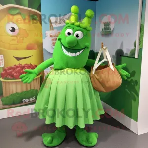 Green Goulash mascot costume character dressed with a Skirt and Handbags, Large