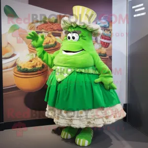 Green Goulash mascot costume character dressed with a Skirt and Handbags, Large