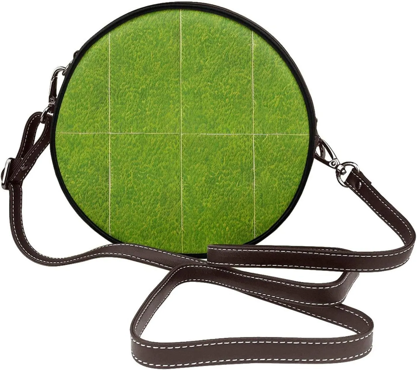 Green Grassland Removable Shoulder Strap Waterproof Leather Shoulder Round Bag Crossbody Bag Travel Shopping Dating Handbag Purse