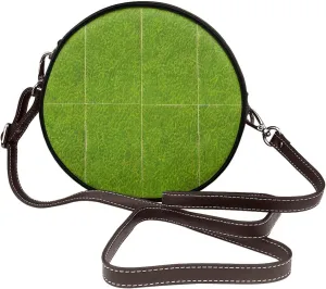 Green Grassland Removable Shoulder Strap Waterproof Leather Shoulder Round Bag Crossbody Bag Travel Shopping Dating Handbag Purse