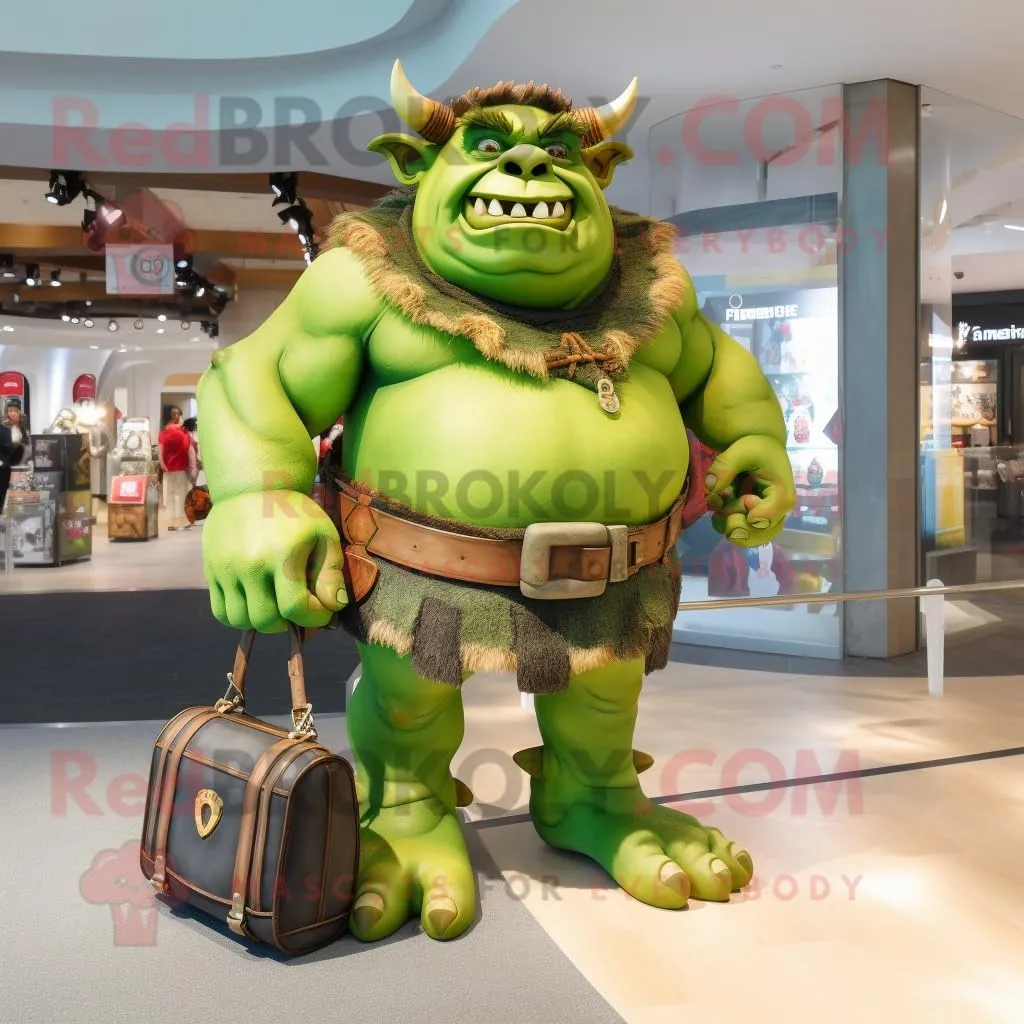Green Ogre mascot costume character dressed with Mini Skirt and Handbags, Large