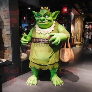 Green Ogre mascot costume character dressed with Mini Skirt and Handbags, Large