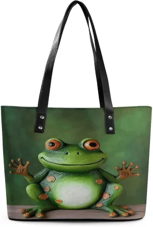 Handbag,Welcome Frog Print Leather Handbag,tote Bag,leather Lady's Handbag,ladies Commuter Bag