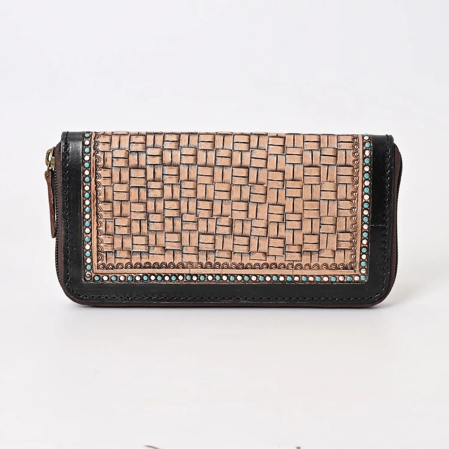 Handcrafted Western Leather Wallet for Women Cowhide Hand Wrist Wallet Card Holder RFID Protected Hand Purses Leather Hand Bag Genuine Leather Handtooled Wallet with Multi Pockets