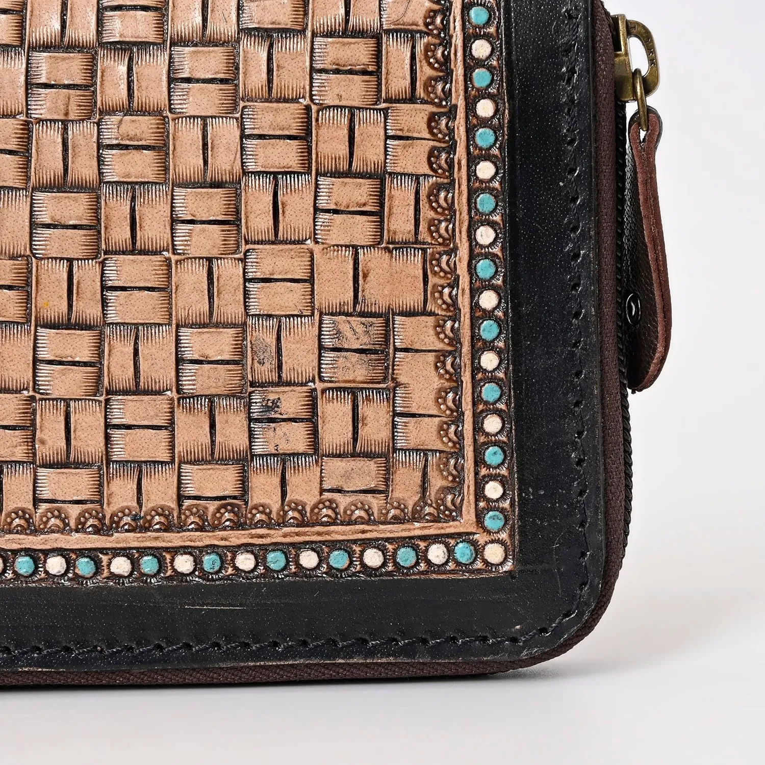 Handcrafted Western Leather Wallet for Women Cowhide Hand Wrist Wallet Card Holder RFID Protected Hand Purses Leather Hand Bag Genuine Leather Handtooled Wallet with Multi Pockets