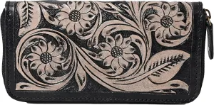 Handcrafted Western Leather Wallet for Women Cowhide Hand Wrist Wallet Card Holder RFID Protected Hand Purses Leather Hand Bag Genuine Leather Handtooled Wallet with Multi Pockets