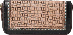 Handcrafted Western Leather Wallet for Women Cowhide Hand Wrist Wallet Card Holder RFID Protected Hand Purses Leather Hand Bag Genuine Leather Handtooled Wallet with Multi Pockets