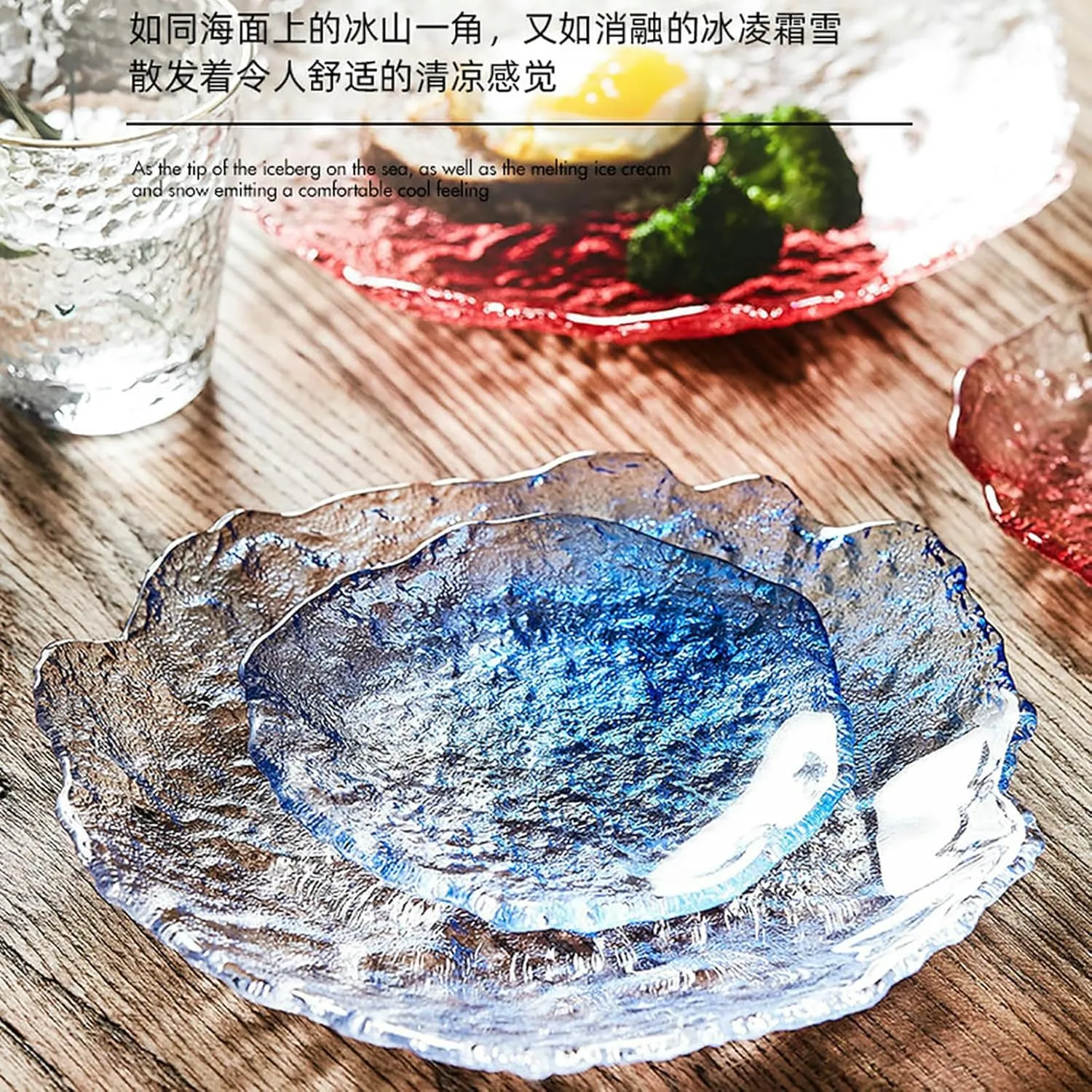 Handmade Ice Dew Glass Plate, Household Fruit Snack Plate - 9.5 inches - Transparent Large