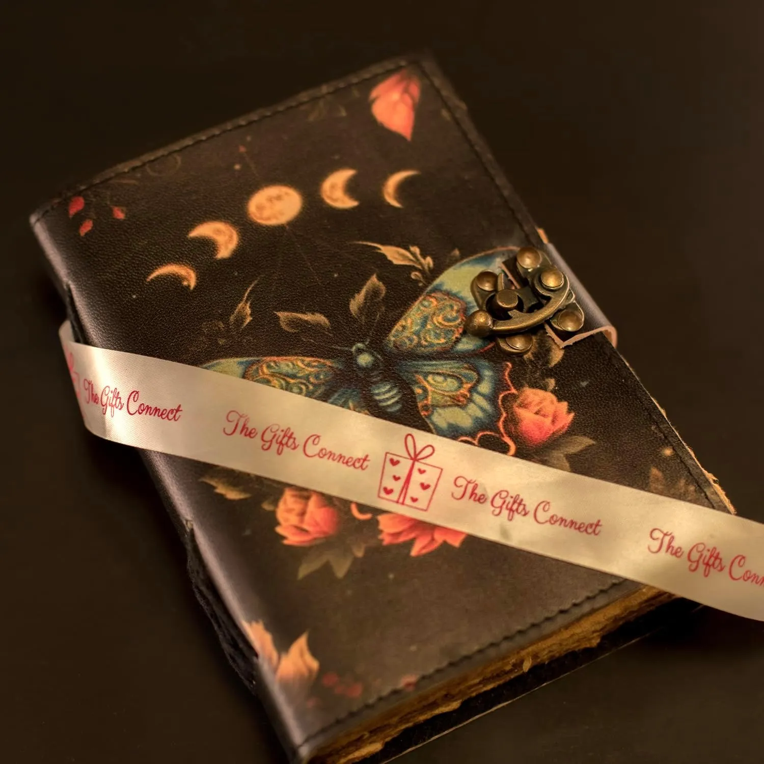 Handmade Leather Witch Journal – Vintage Luna Moth Journal, Book of Shadows Journal with 200 Pages, Witchy Journal for Writing, Grimoire, and Sketching (5x7 inch)