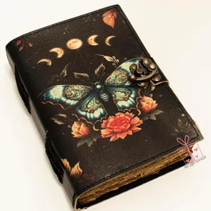 Handmade Leather Witch Journal – Vintage Luna Moth Journal, Book of Shadows Journal with 200 Pages, Witchy Journal for Writing, Grimoire, and Sketching (5x7 inch)