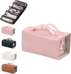 Happy Shop Cosmetic Bag, Player Travel Cosmetic Bag, Binozinco Cosmetic Bag, Basic-Chic Makeup Bag with Clear Divider and Handle, Leather Waterproof Cosmetic Bag, Player Travel Cosmetic Bag (Pink)