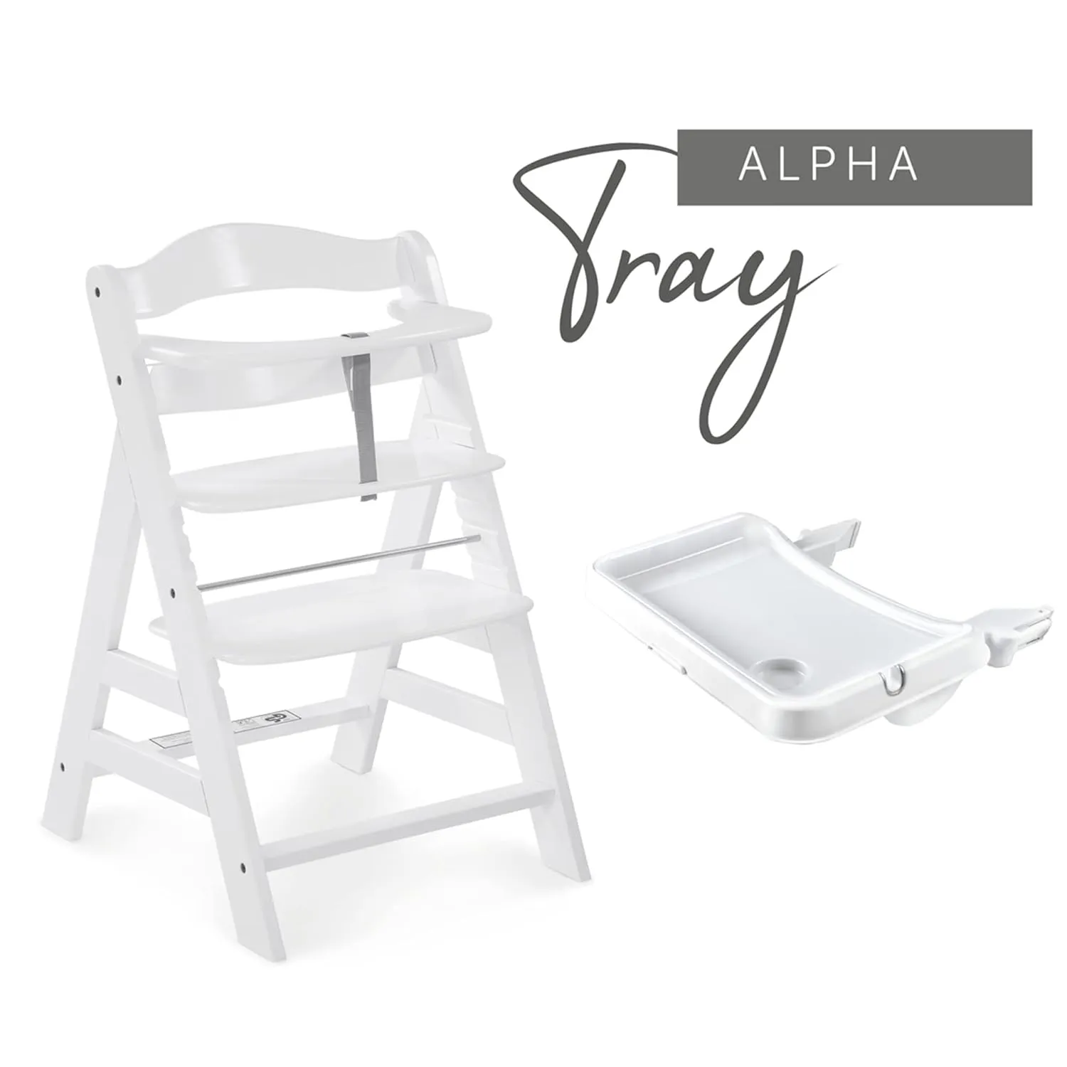 hauck Alpha Removable Non Slip High Chair Table Tray with Adjustable Depth, Compatible with Wooden Grow-Along Alpha  and Beta , Accessory Only, White