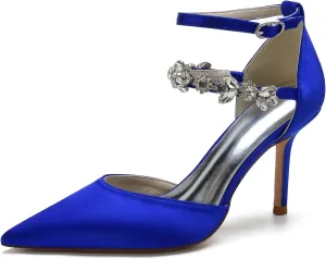 Heels Lace Satin Women's Shoes, Pointy Evening Dress Shoes, Stiletto Crystal Heels, Party and Cocktail Stilettos