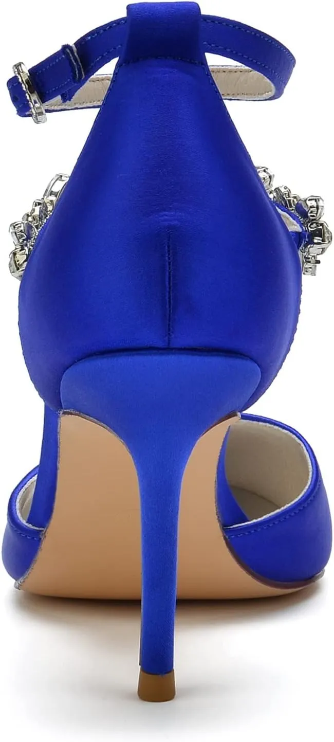 Heels Lace Satin Women's Shoes, Pointy Evening Dress Shoes, Stiletto Crystal Heels, Party and Cocktail Stilettos