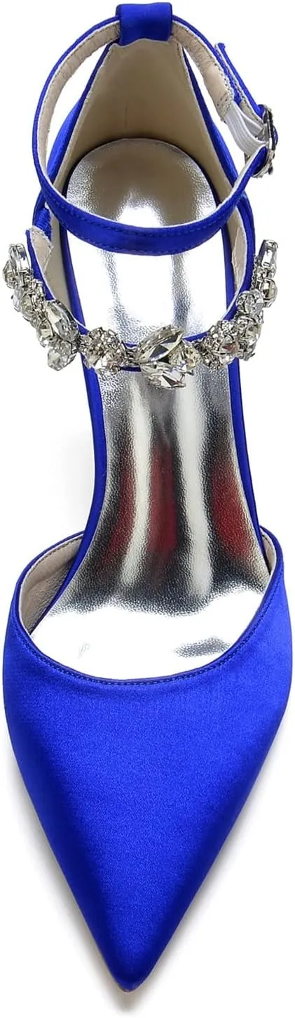 Heels Lace Satin Women's Shoes, Pointy Evening Dress Shoes, Stiletto Crystal Heels, Party and Cocktail Stilettos